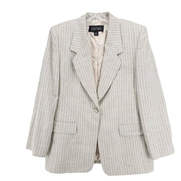 Linda Allard Ellen Tracy Blazer Jacket Chevron Pattern Wool Silk Vintage Size 14 - Picture 1 of 10